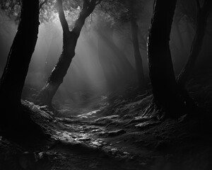 Obraz premium Serene Silent Charcoal Forest: A Portrait of Tranquil Wilderness