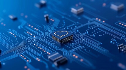 In a futuristic digital background with a stylized heartbeat waveform, intersecting circuits, and glowing neurons, we see the convergence of technology and healthcare.