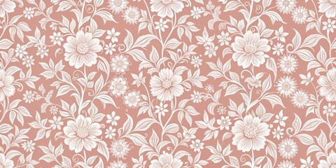 Obraz premium White Floral Pattern on Peach Background, floral pattern, seamless pattern