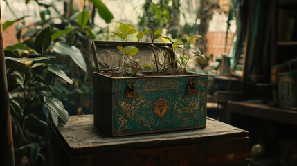 Vintage Toolbox with Plants in Natural Lighting