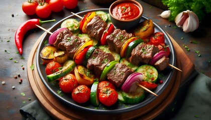 grilled meat and vegetables