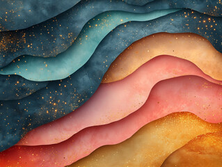 Abstract Layered Waves with Gold Accents
