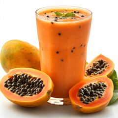 Freshly made papaya smoothie isolated on a white background