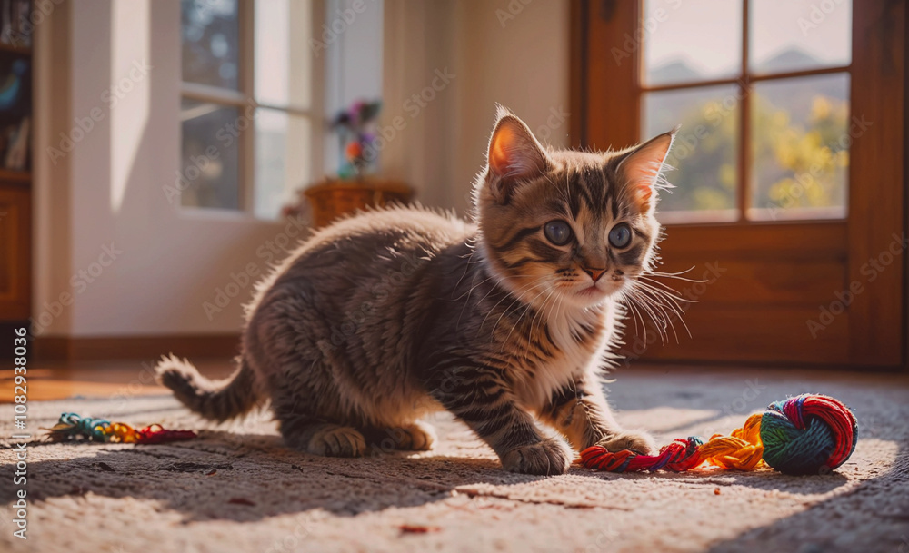 Poster kitten is playing with a toy