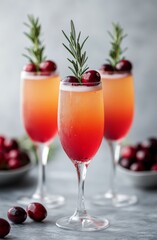 Refreshing cranberry cocktails garnished with rosemary and cherries for festive gatherings