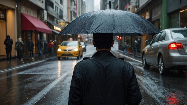 Caminando bajo la Lluvia con un paraguas en una calle de Ciudad