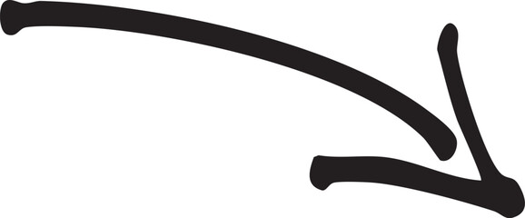 Hand drawn black curved arrow, scribble doodle vector illustration on white background