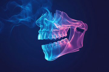 a human jaw and teeth, symbolizing modern dentistry and oral health advancements.