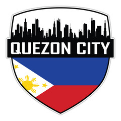 Quezon City Philippines Flag Skyline Cityscape Silhouette Travel Souvenir Sticker Isolated Vector