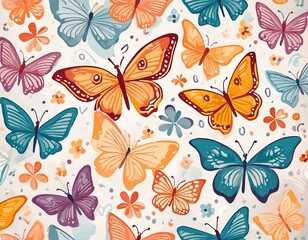 Colorful Butterfly Pattern on white background