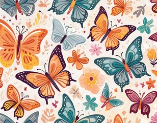 Colorful Butterfly Pattern on white background