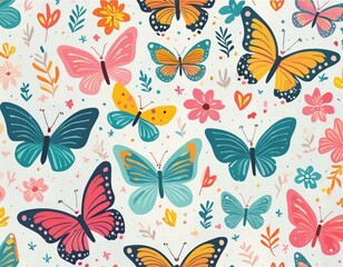 Colorful Butterfly Pattern on white background