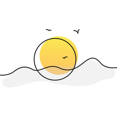 Sun linear icon. Sun background icon with birds. Sunrise line icon. Sunburst vector. Round sun vector. Outline of the sun.