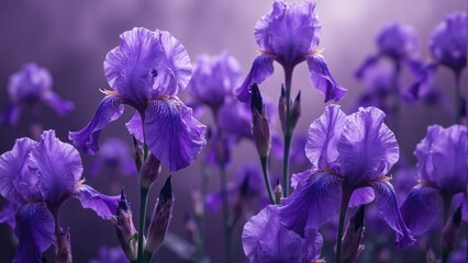 Elegant purple irises on a sophisticated floral background