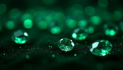 Naklejka premium Sparkling green emerald gemstones on dark background