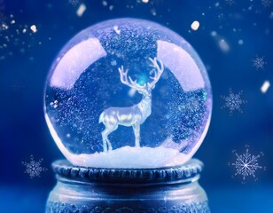 reindeer christmas snowglobe on blue background