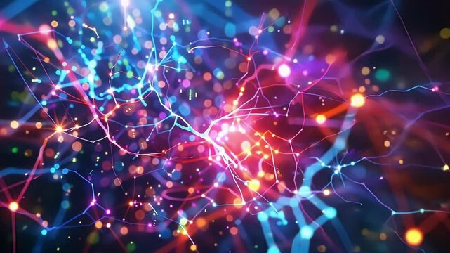 Abstract image of glowing interconnected neurons firing and making new connections, symbolizing brain activity, memory, creativity and ideas