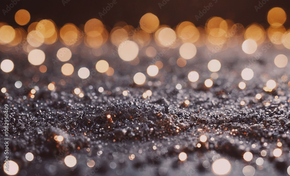 Poster Blurry image of a dark background with many small, glowing dots