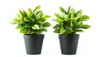 Artificial potted plants isolated on white, ready for decor.
