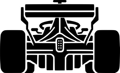 Black formula 1 car vector icon back rear view, isolated on a transparent background.