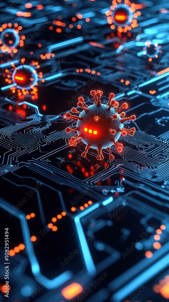 Poster monitoring malware threats in cybersecurity digital environment close-up view