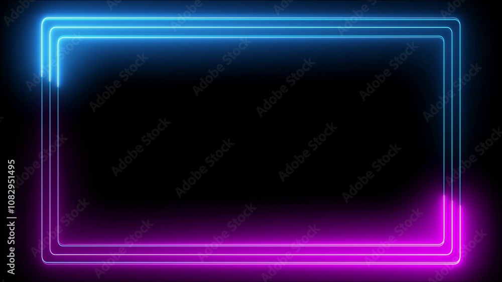 Poster glowing neon picture frame isolated on transparent background. neon frame with copy space for your d
