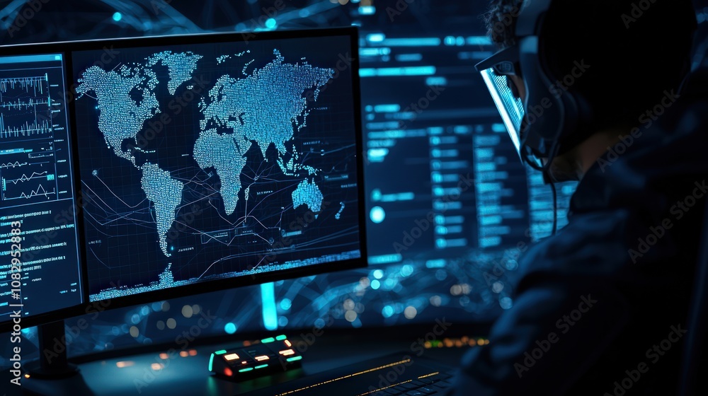 Poster cybersecurity monitoring action global network digital environment analysis