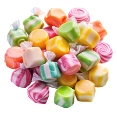 assorted sweet saltwater taffy on transparent background