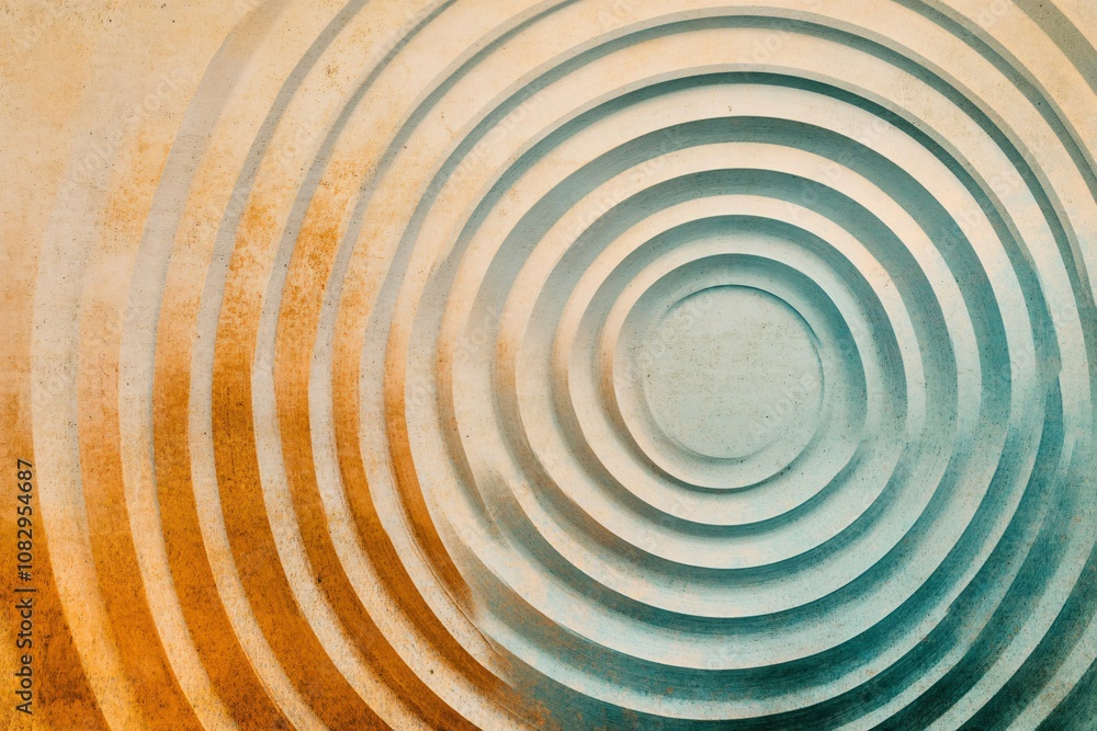 Aufkleber concentric circular pattern with a gradient of blue and orange tones on a textured background