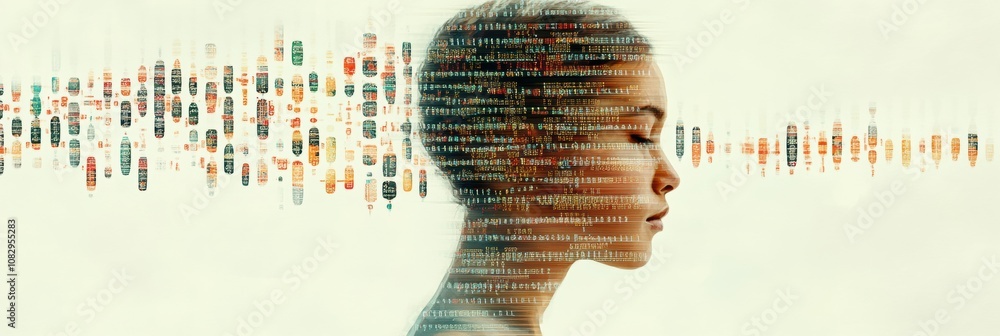 Leinwandbilder a human silhouette is layered with rows of dna symbols, illustrating the connection between genetics