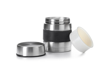 Metal thermos for food. Food thermos. Container for food