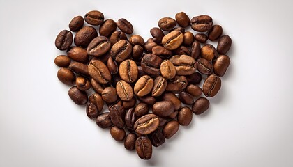Obraz premium coffee beans arranged in a heart shape on a white background, top view