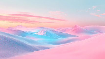 A pastel-colored oasis in the desert, with soft pink and blue hues creating a mirage effect against the sand. Mirage. Illustration