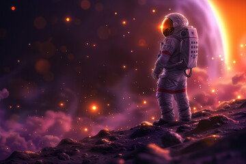 Fototapeta premium Lunar Exploration: Astronaut and Cosmic Beauty