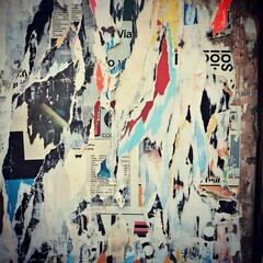 Fototapeta premium Collage art made from ripped newspaper, abstract form, grunge, paste on wall