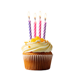 Cupcake with candles on transparent background