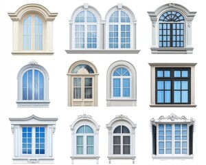 Obraz premium Set of Isolated Window Frames: A Variety of White Casement Designs in Open and Closed Positions