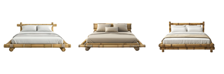 A bamboo bed frame isolated on transparent background, Set of