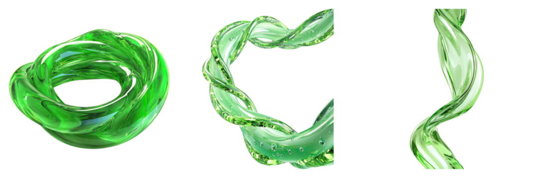 A green hoses liquid dance isolated on transparent background, Set of