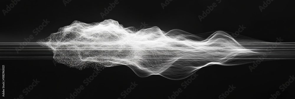 Poster a schematic depiction of a data cloud featuring thin lines that extend outward, symbolizing digital 