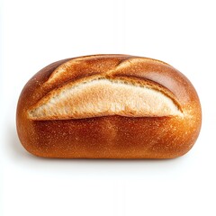 A freshly baked, golden brown loaf of bread, isolated on a white background.
