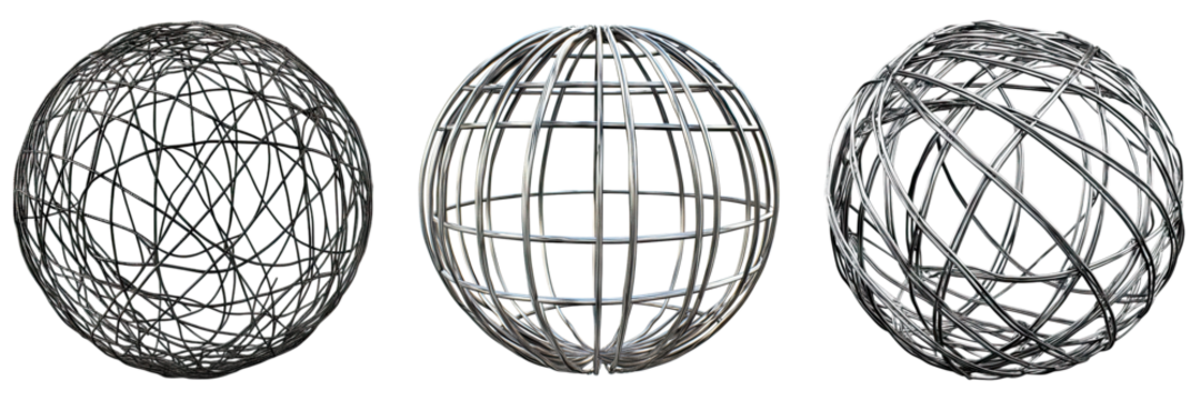 3D wire sphere isolated on transparent background, Set of