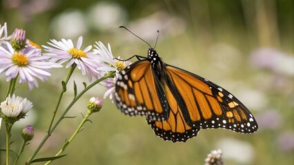 Fototapeta premium Close-up of a butterfly's wings against the background of a flower, design, colors, texture, intricate, beauty