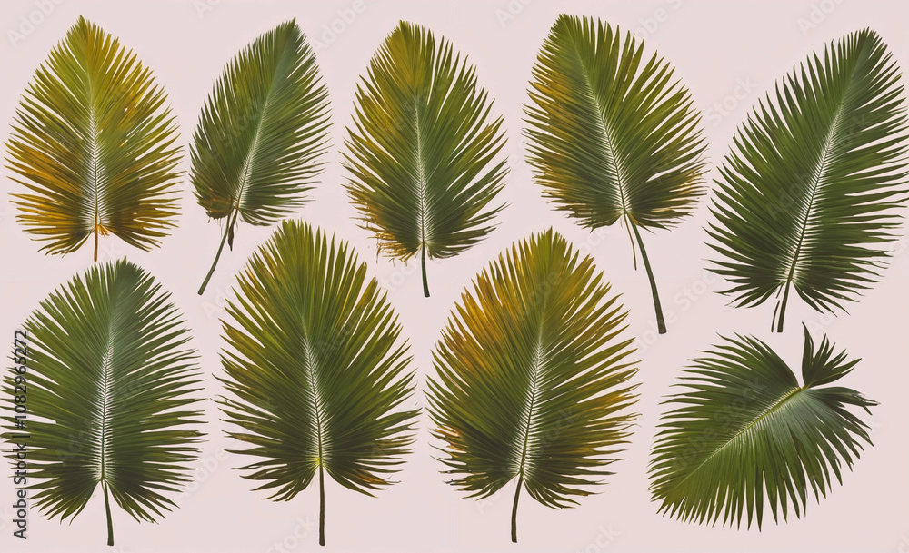 Aufkleber set of palm leaves with some of them being green and some of them being yellow