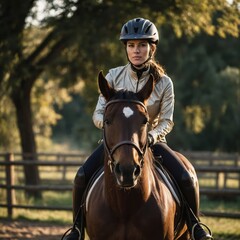 Obraz premium A woman riding a horse, showcasing strength, elegance, and the bond between human and animal