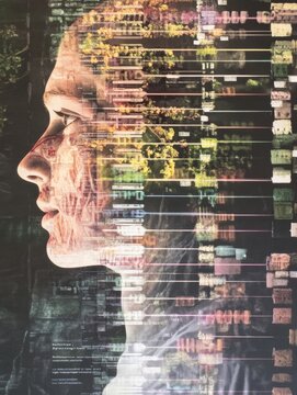 A human silhouette overlaid with vibrant DNA symbols illustrates the connection between genetics and identity in a profound manner. Generative AI