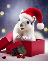 Santa Squirrel in red gift box 