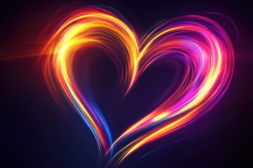 Abstract neon heart with fast-moving light