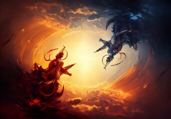 Versus wallpaper, heaven and hell, good vs evil, light and darkness background, for match competition