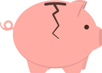 Broken pink piggy bank icon. Piggy bank with a crack. Vector illustration.